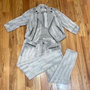 DKNY Jeans 2 Piece Denim suit  Outfit  SET Jacket M / Capri 29 Y2K 00's grey